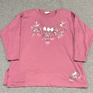 Vintage Bird Print Long Sleeve Top